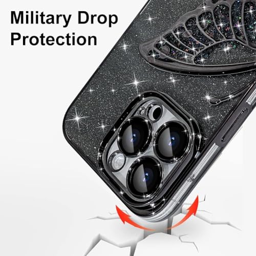 Image of SHINESTAR 3D Butterfly Case for iPhone 14 Pro Max Cover, Cute Girly Glitter Bling Luxury Back Cover for Women Girls Protective Shockproof Slim Camera Protection for iPhone 14 Pro Max - Black