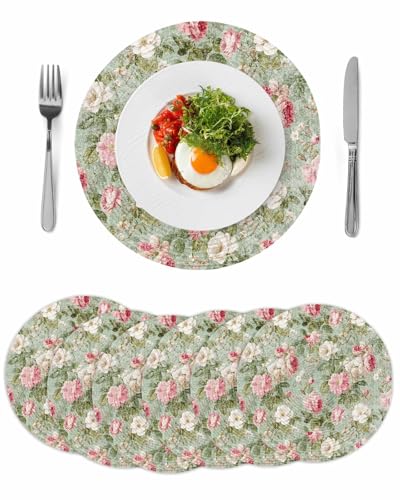 White Pink Flower Round Placemats Set of 6 for Dinning