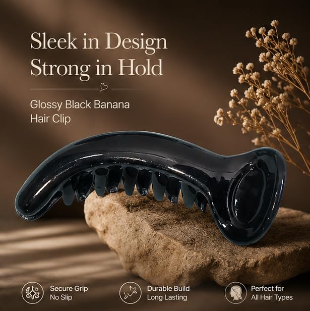 Image of Glaze Glossy Finish for Women & Girls Pack of 3 Banana Clip (large)