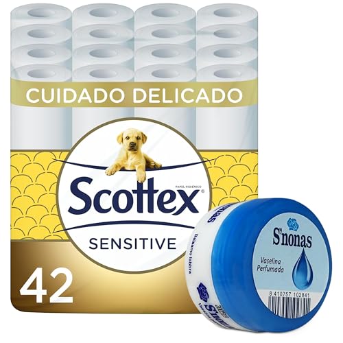 Papel Higiénico Scottex Sensitive 42 rollos + Vaselina Snonas aroma Vainilla