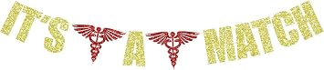 Its A Match Banner, 2026 Medical/Nursing School Graduation Party Decorations, Congrats on Matching Banner, Happy Match Day Decoration Supplies Gold Glitter