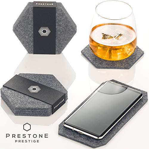 Coasters For Drinks Set Of 9, Absorbent Felt Coasters With Double Holder And Unique Phone Coaster, Premium Package, Perfect Housewarming Gift, Protects Furniture (Hexagon, Gray) #TOP2