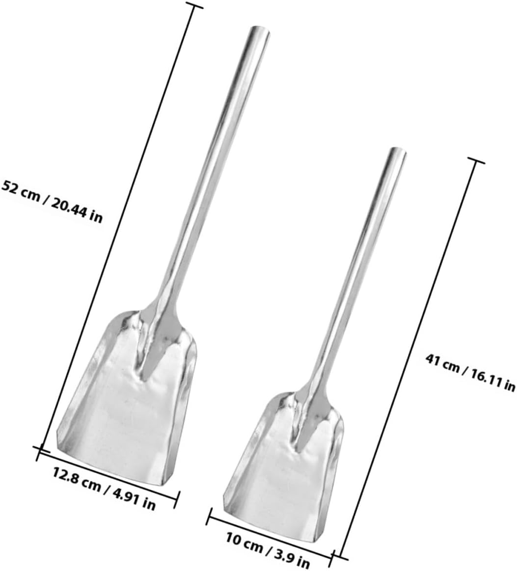 Uonlytech Heavy-Duty Cast Iron Coal Shovel Set 2pcs (Medium and Small White Iron Shovels) for Fireplace Ash Cleaning and Stove Fire Maintenance