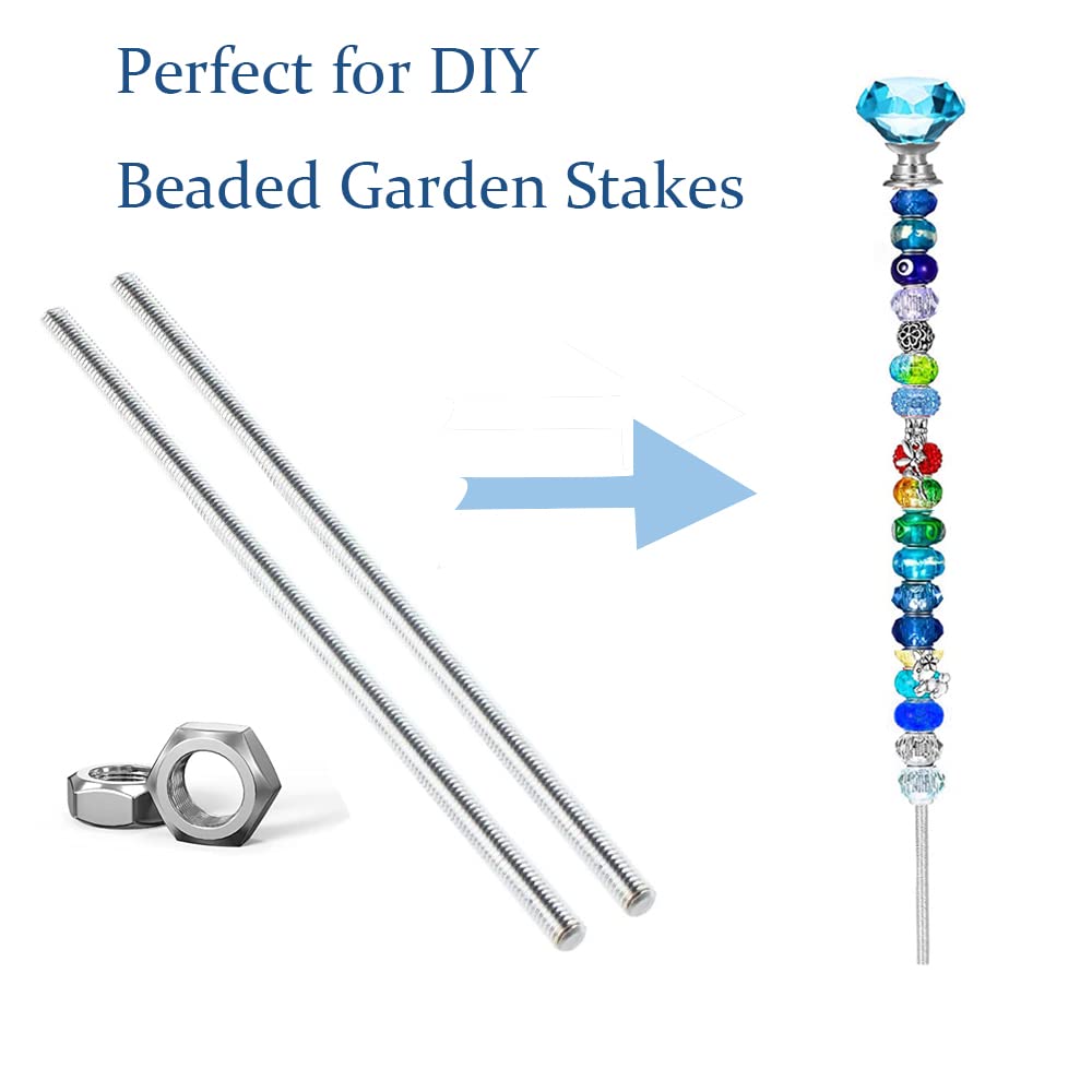 24 PCS 8/32 Inch M4 Threaded Rods Studs with Hex Nuts, 12 PCS 300mm Long M4 Stainless Steel Fully Rod Threaded & 12 PCS M4 Nuts for DIY Beaded Garden Stake Rods (M4×300mm (12pcs))