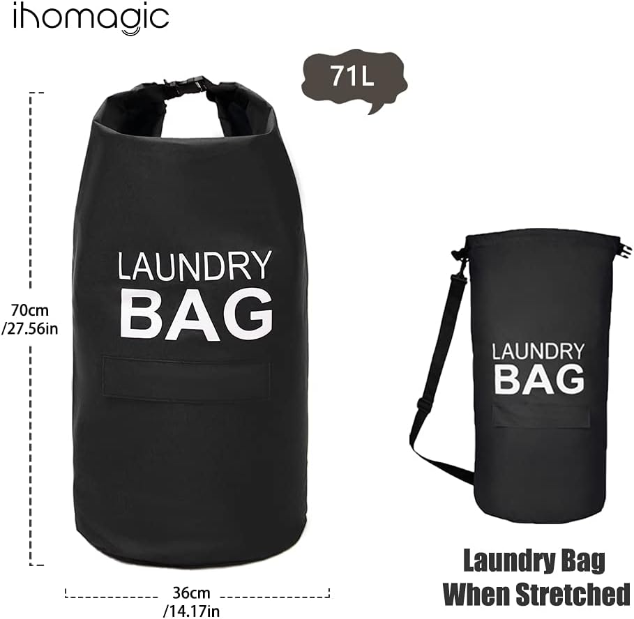 IHOMAGIC Collapsible Fabric Laundry Hamper, Portable Laundry Bag Backpack with Adjustable Shoulder Straps and Pocket - Image 3