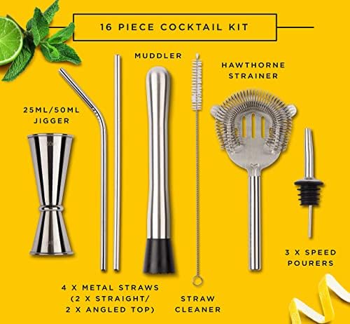 The Shaken & Served Collection - Cocktail Making Set - 26 Piece Cocktail Shaker & Drinks Preparation Gift Set