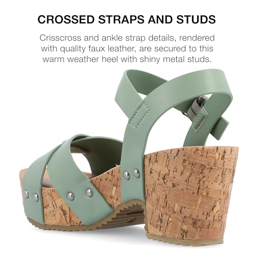 Journee Womens Crisscross Studded Chunky Block Cork Heel Buckle Ankle Strap Open Round Toe Valentina Platform3