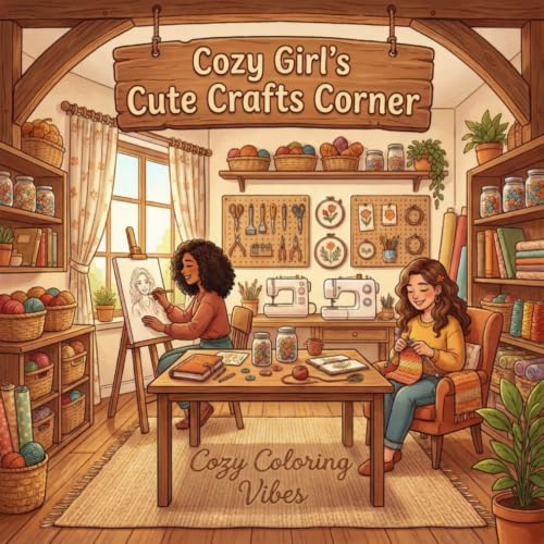 Cozy Girl's Cute Crafts Corner: Hygge Inspired Coloring Book for Adults & Teens | Fun Easy Bold Line Designs of Art Studios, DIY Projects, Knitting, ... Self-Care Gift (Cozy Girl Collection) image 2