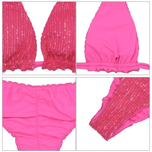 Women Sexy Two Piece Bikini Swimsuit Sequin String Triangle Bikini Set Thong Swimwear Bathing Suit3