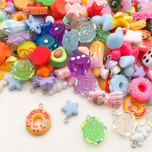 Kaaruisi 20 Stück gemischte Obst- und Tierfutter-Anhänger, Kunstharz, kreativer Schmuck, Bastelzubehör, Halskette und Armband