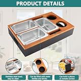 Foydream Couchbar Snackbox, Sofa Tablett Holz mit 3 Snackschalen, 2 Getränkehalter and Handyhalterung, Couch Bar Snackbar für Wohnzimmer Schlafzimmer Garten Camping, Schwarz