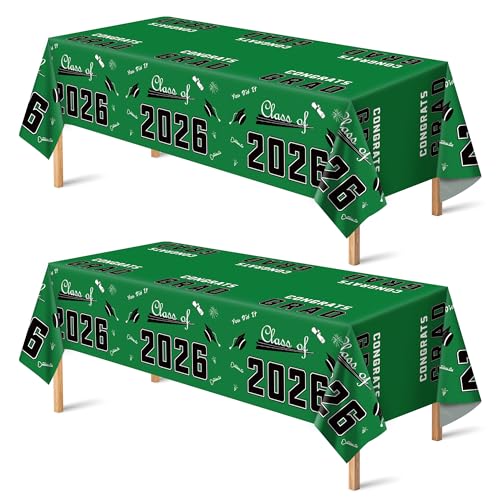Image of OHOME Class of 2026 Decorations - Graduation Party Decorations 2026 2027- Disposable Plastic Green Tablecloth for Class of 2026 Decorations Party Favors Supplies Banner,54 inch X 108 inch,2 Pack