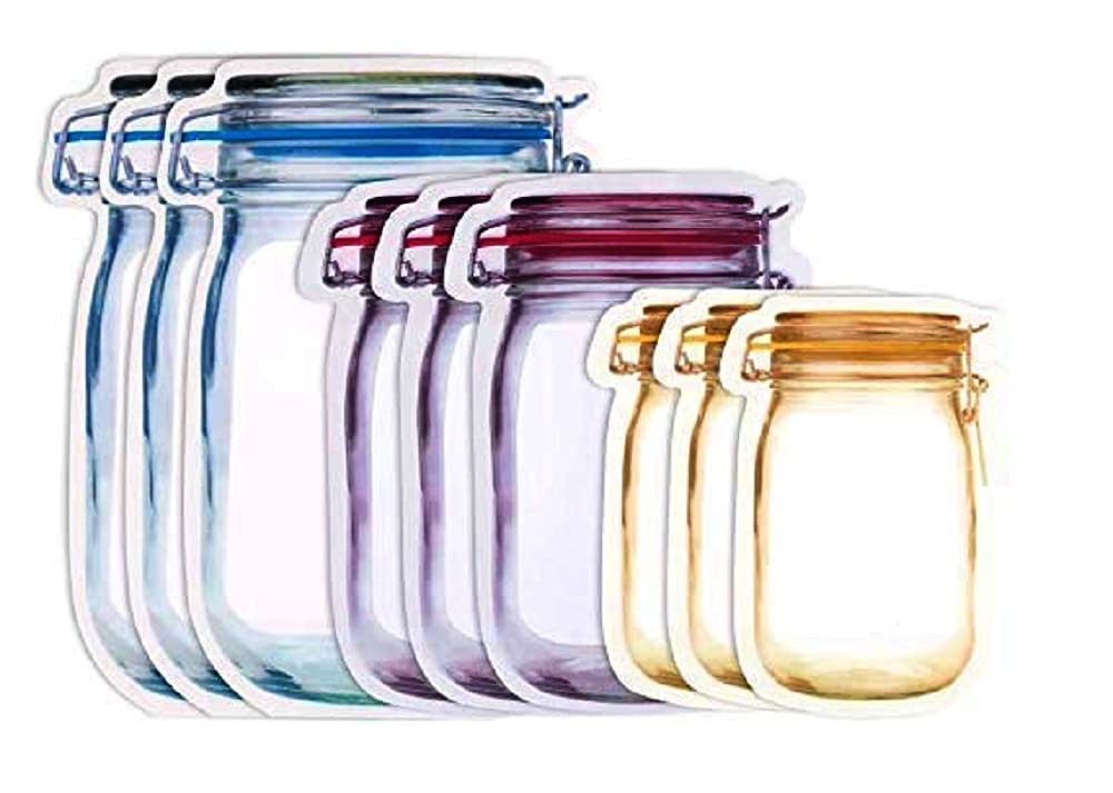 Jar Shaped Standup Plastics Pouch With Zipper for Packing Dry Fruits, Nuts, Snacks, Powder Substances Food Graded, Ziplock, Reusable, Air Tight Fresh Food Storage 10 Piece Each Size Total 30 Piece