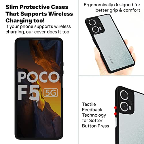 Image of RIGGEAR Shockproof Sleek Hybrid Armor Back Cover Case for Poco F5 5G (Transparent PC + Black TPU Bumper)