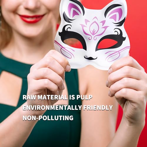 zrfgbxim 12 Stück Katzenmasken, Therian Mask, Fuchs Maske, Weißes DIY Masken zum Anmalen, DIY Papier Maske, Leere Cat Mask für Halloween Cosplay Maskerade Party Maskenball Masken Unbemalte Stütze