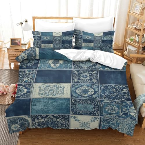Parure de lit 140x200 housse de couette imprimée 3D en microfibre bleue