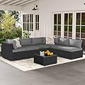 7-Piece Outdoor Patio Furniture Set, Outdoor Couch - Handwoven All-Weather Rattan & 4” Thick Waterproof Cushions, Wicker Outdoor Conversation Sets with Coffee Table for Backyard, 2026, Black/Grey