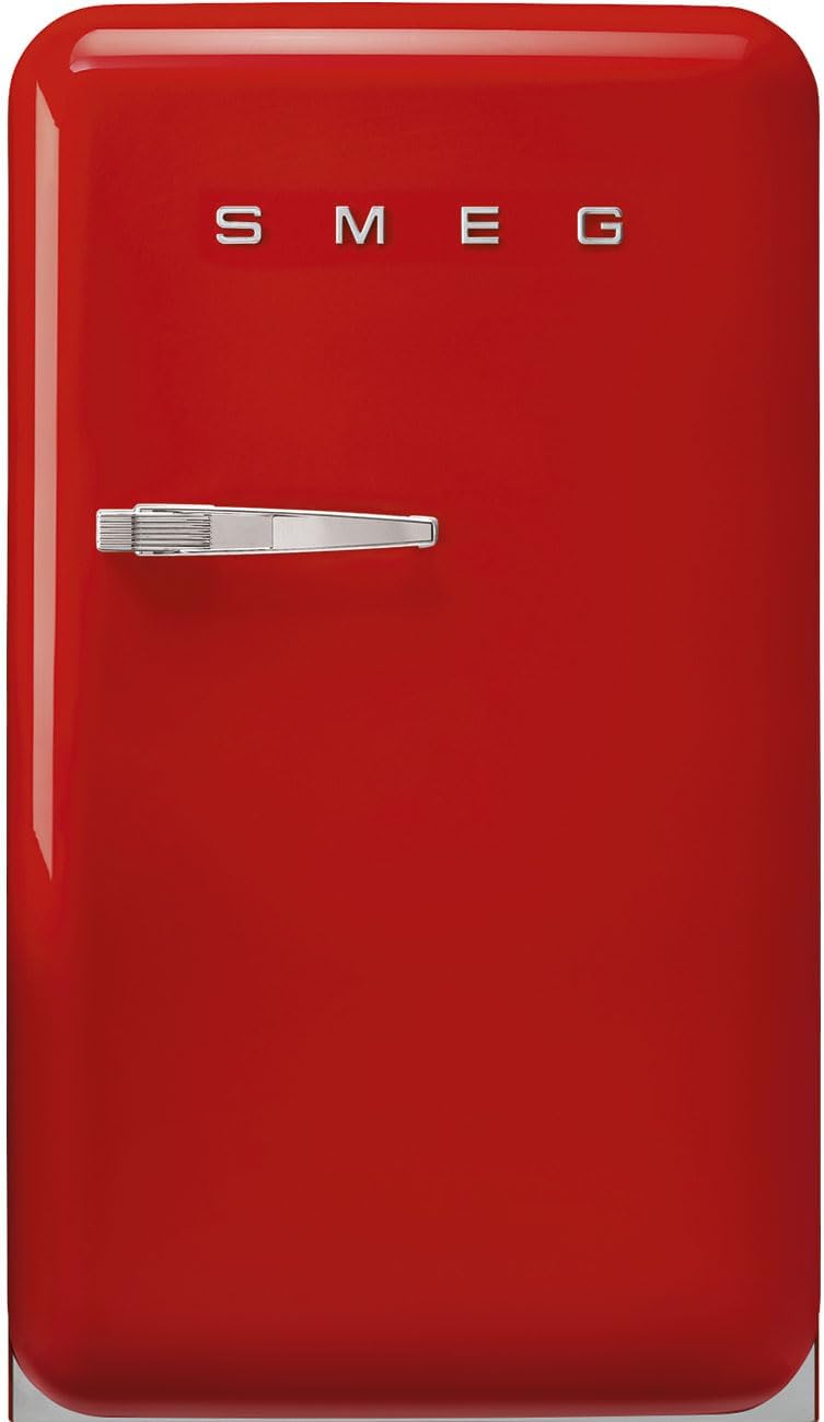 FAB10 50's Retro Style Aesthetic Refrigerator with 4.48 Cu Total Capacity, 2 Glass Shelves, LED Internal Light, 22-Inches, Red Right Hand Hinge. FAB10URRD3 Made In Italy
