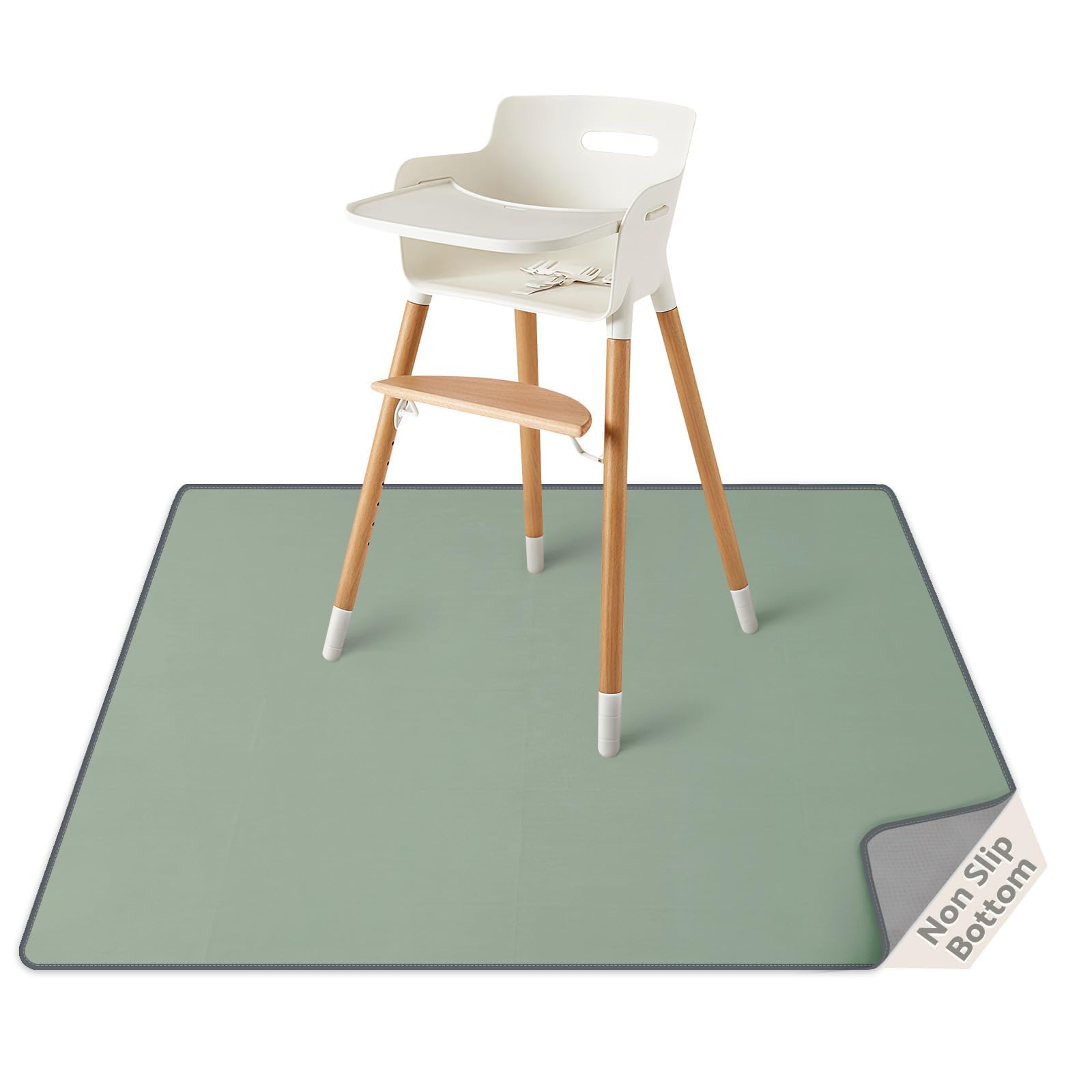 Blissful Diary Tapis de Protection pour Chaise Haute, 128x128 cm, Lavable et Imperméable, Antidérapant, Vert Sauge