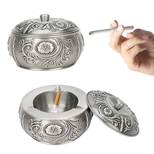 Cinzeiro retrô, cinzeiro de metal à prova de vento com tampa, porta-cinzas artesanal enfeites de dec