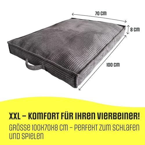 Extrasen Hundebett Hundekissen Cord Große Hunde Waschbar Abriebfest 100 x 70 cm Grau XXL