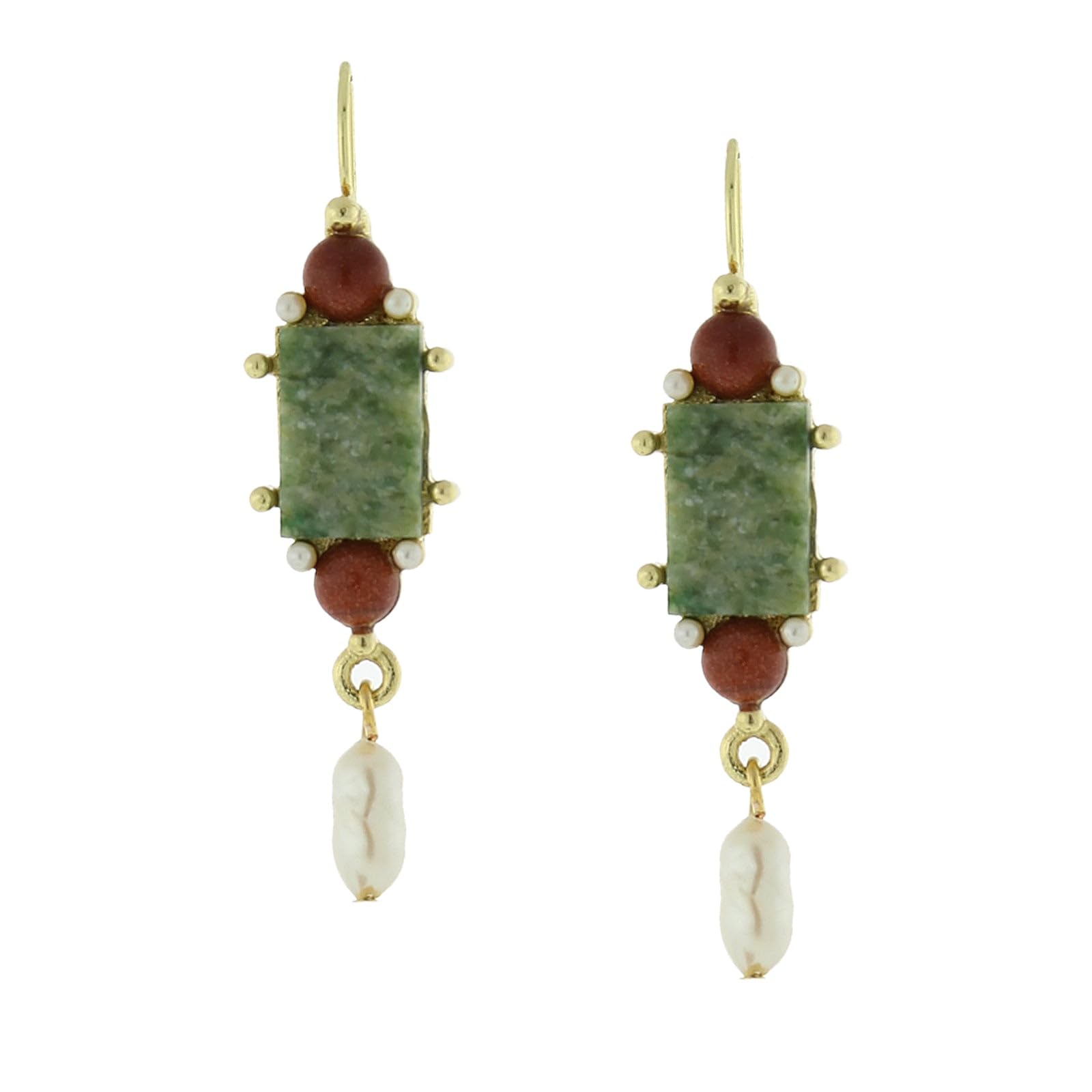 1928 Jewelry Gold-Tone Semi-Precious Aventurine Green Rectangle Drop Earrings