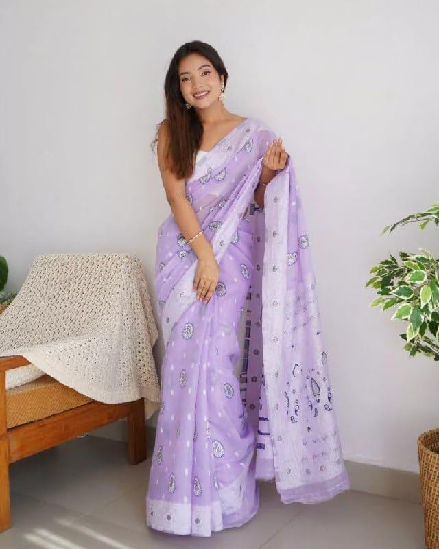 Image of Flosive Women's Woven Cotton Silk Saree With Unstitched Blouse Piece