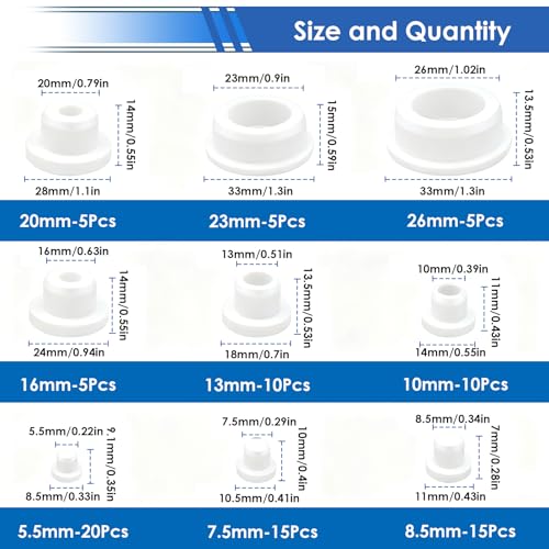 Image of smseace 90Pcs White Rubber Plugs 9-Sizes 1 inch 7 /8 inch 3 /4 inch 5 /8 inch 1 /2 inch 3 /8 inch 5 /16 inch 1 /4 inch 1 /5 inch Assorted Sizes Silicone Stoppers Rubber Plugs for Holes Used for Tube,Bathtub,Kitchen and Outdoor Equipment