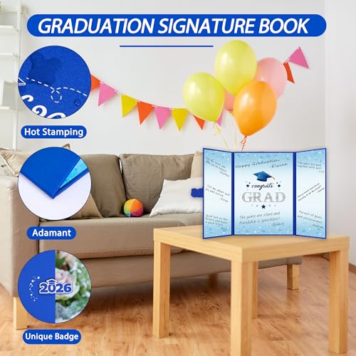Image of Vlipoeasn Blue Silver 2026 Graduation Guest Book Alternative, Class of 2026 Grad Party Decorations, Signature Book for 2026 College High School, Unique Graduation Gifts for Friends