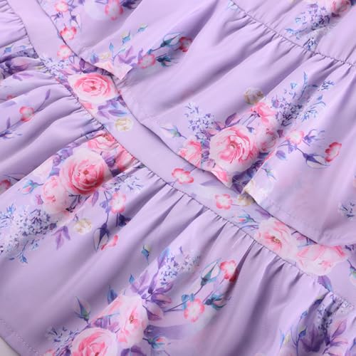 Scarlet Darkness Women's Floral Cottagecore Dress Smocked A Line Casual Milkmaid Sundress with Pockets Purple Pink Floral S — view 6