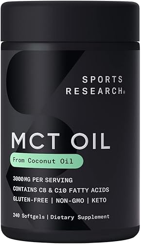 Sports Research Cápsulas de aceite Keto MCT derivadas del aceite de coco  Combustible keto para el cerebro y el cuerpo  Derivado de cocos sin OMG