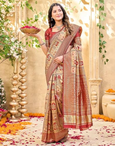 Image of SIRIL Women's Banarasi Soft Silk Blend Banarasi Jacquard Saree With Unstitched Blouse Piece