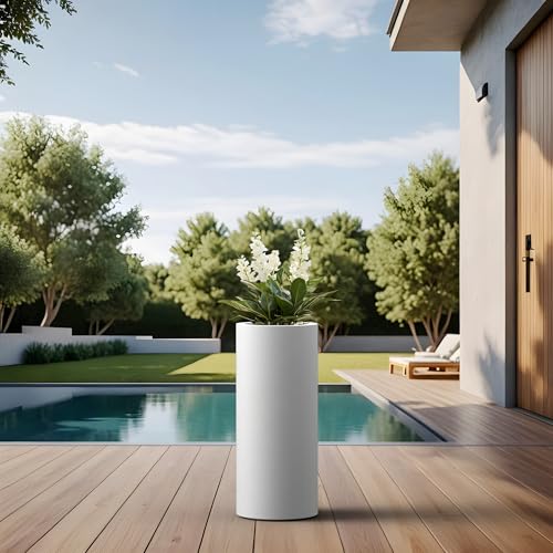 Kante 18.9 Inch Tall Cylindrical Planter, Large Round Plant Pots with Drainage Hole, Made with Concrete, Suitable for Indoor Outdoor Plants, Home Decor, White by Kante - Image 4