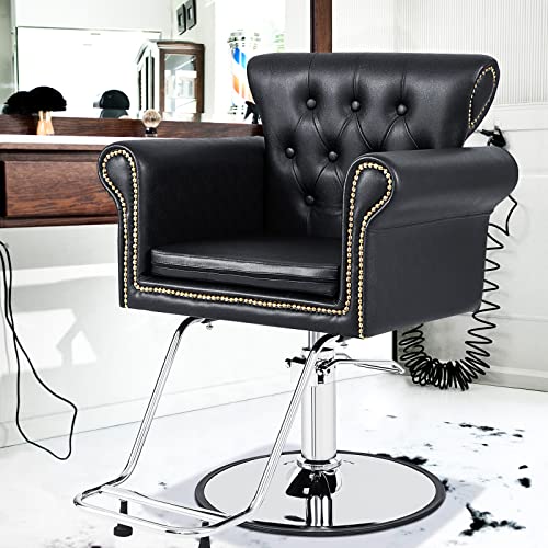 Giantex Salon Chair For Hair Stylist, Barber Chair With Heavy Duty Hydraulic Pump, Height Adjustable, Swivel Makeup Hair Salon Chair With Rivets Decoration For Barbershop (Black, Classic) #TOP1