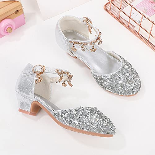 Image of ChuLian Little Kids Girls Dress Pumps Glitter Sequins Princess Low Heels Mary Jane Party Dance Shoes Rhinestone Sandals