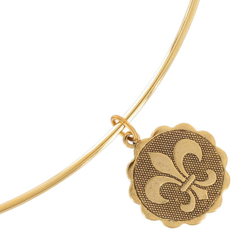 Fleur De Lis Scalloped Collar Necklace 15" gold Tone Adorable Statement Chunky Necklace for Women