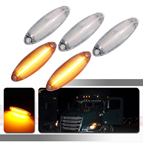Tonsya For 2008 2009 2010 2011 2012 2013 2014 2015 2016 2017 2018 2019 Freightliner Cascadia Semi-Trucks Front Raised Cab Marker Roof Running Top Clearance Lights Replacement Amber 5pc Led