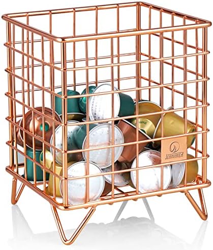 JENNIMER Coffee Pod Basket, K Cup Coffee Pod Holder,Coffee Capsule Cages, Kitchen Counter Storage Baskets (Rose Gold)