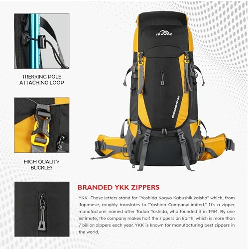 Image of TRAWOC TERRABOUND 60 Liter Camping Backpack Trekking Hiking Ruckssack Travel Bag Front & Top Loading Laptop /Rain Cover /Shoe Compartment, HK014
