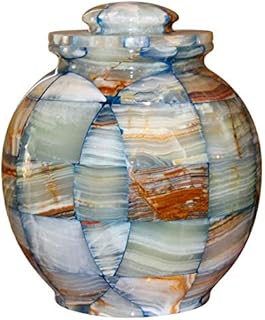 Adult Cremation Urn for Human Ashes - Natural Marble Cremation Urn with Blue Design - Adult Size - 220 cu. in.
