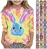 Happy Easter Shirts for Tween Girls Novelty Tie Dye Cute Rabbit Printed Tunics Trendy Casual 3/4 Sleeve Crew Neck Top Amazon+Clearance+Items+Outlet Multicolor 7 Years