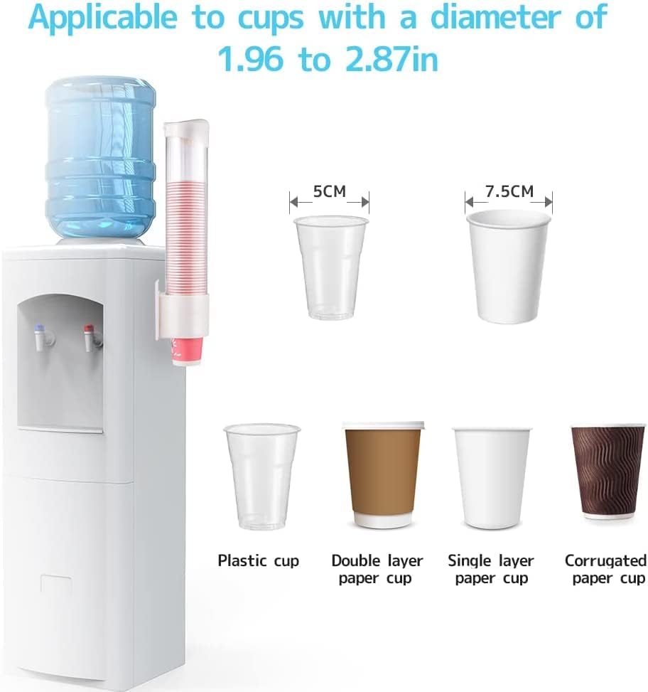 Image of Paper Cup Dispenser Holder | Wall Mounted Plastic Drinking Water Cup Dispenser | Glass Dispenser Holder | Disposable Cup Holder Organizer | Sticker or Screw Plate Mountable, Plastic