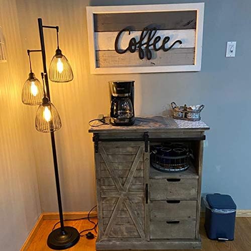 Black Industrial Floor Lamp for Living Room Modern Floor Lighting Rustic Tall Stand Up Lamp Vintage Farmhouse Tree Floor Lamps for Bedrooms, Office Torchiere Standing Lamp 3 Light Bulbs Exclude