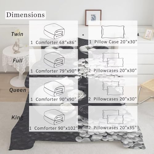 Image of Rose Cat Comforter Set Full Size Cute Black and White Animal Bedding Sets for Girls Boys Kids Adults Bedroom Decor Lover Romantic Quilt 1 Comforter 2 Pillowcases