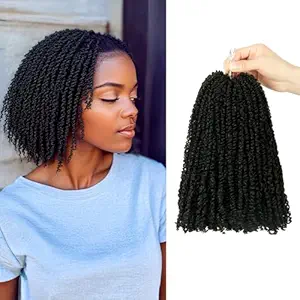 Mini Passion Twist Crochet Hair for Black Women-10 Inches 6 Packs Natural Black Pre Twisted Elastic and Cuttable Hair Extensions,Braided by Soft Synthetic Twist Bohemian Curl(10"-6P,1B)