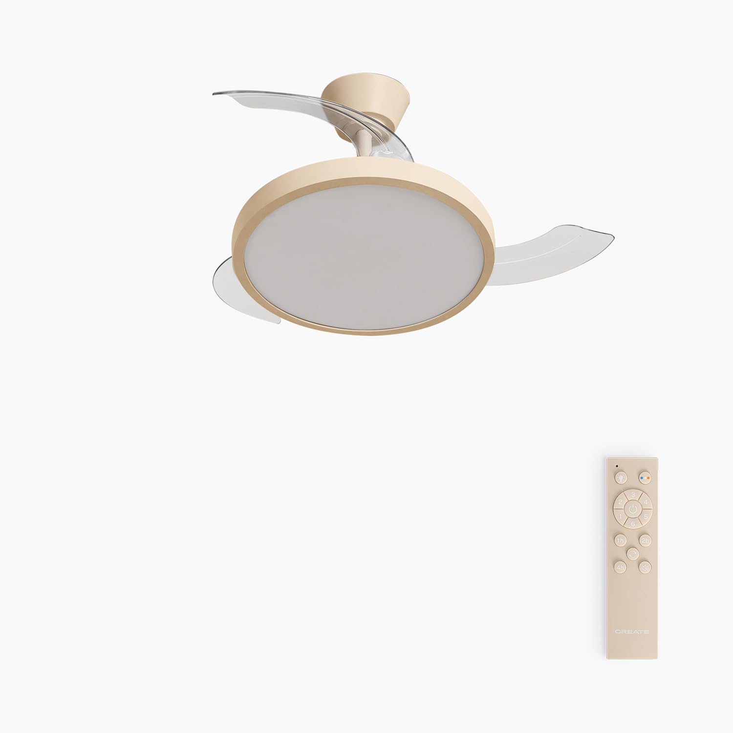 CREATE / WIND CLEAR STUDIO S/Ceiling fan with sand light with remote control/40W, Timer, Ø 91 cm, 6 speeds, retractable blades, 3 light temperatures, summer-winter function