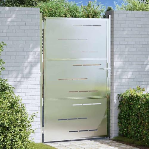QUAHEAS Cancello da giardino con serratura in acciaio inox argentato,