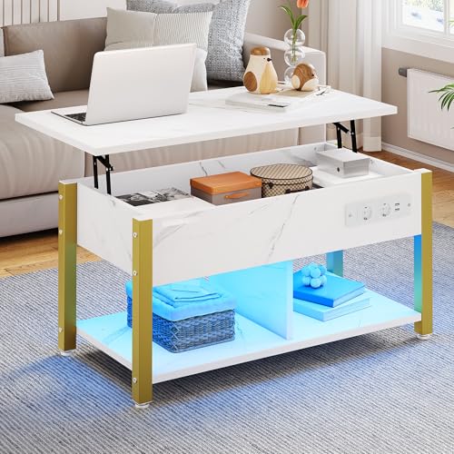 Variante de YITAHOME mesa de centro elevable y extensible Mármol Blanco
