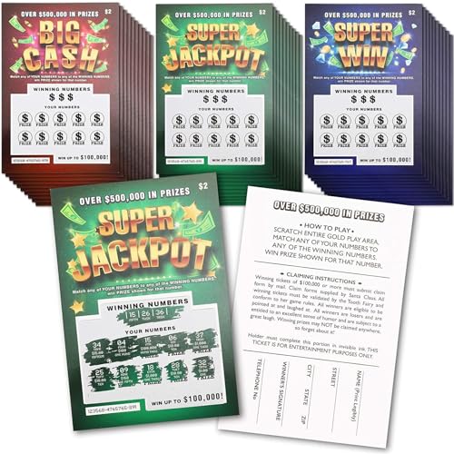 30 Pack Fake Scratch Off Lottery Tickets, Gag Prank Winning Lotto Ticket Cards (3 Designs)
