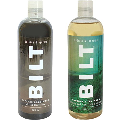 BILT Natural Body Wash for Men"Recharge" Variety Set of 2: African Black Soap & Atlantic Surf